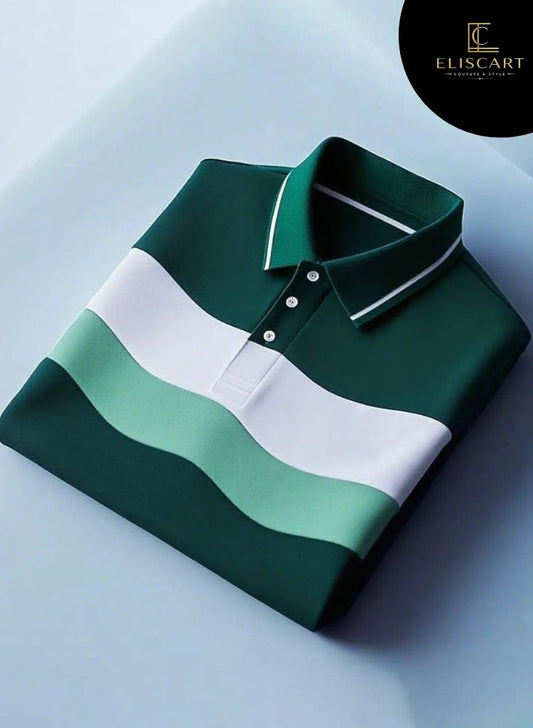 Men's Business Button Short Sleeve Polo Shirt Polyester Mixed Print