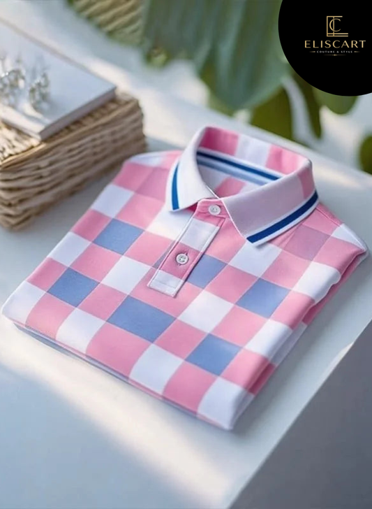 Men's Business Casual Button Short Sleeve Polo Shirt Polyester Mixed Print