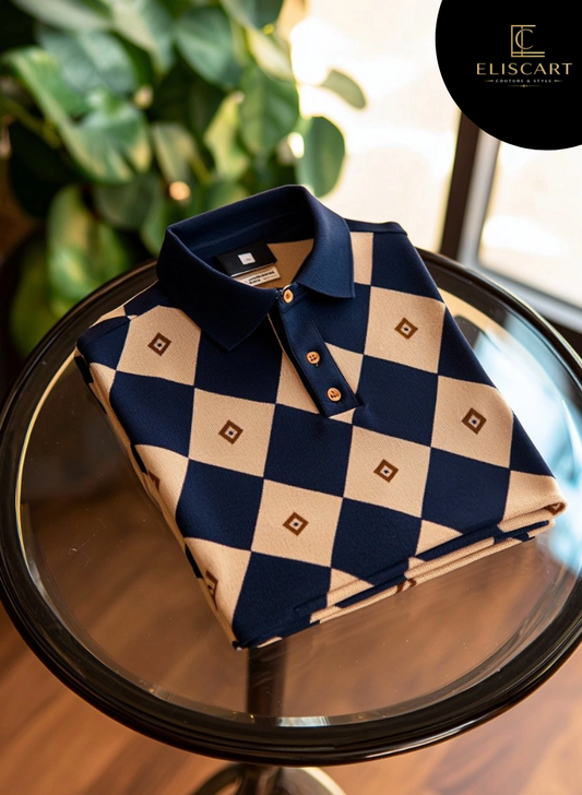 Men's Business Casual Button Short Sleeve Polo Shirt Polyester Mixed Print Striped