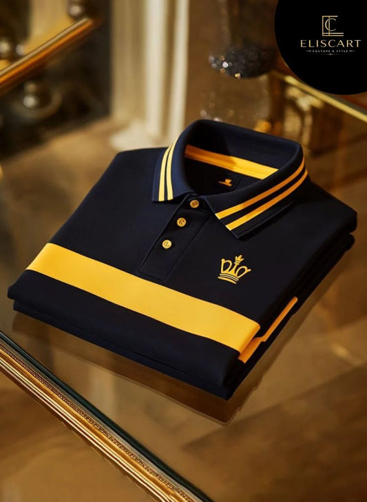 Men's Business Casual Button Short Sleeve Polo Shirt with Mixed Print Design