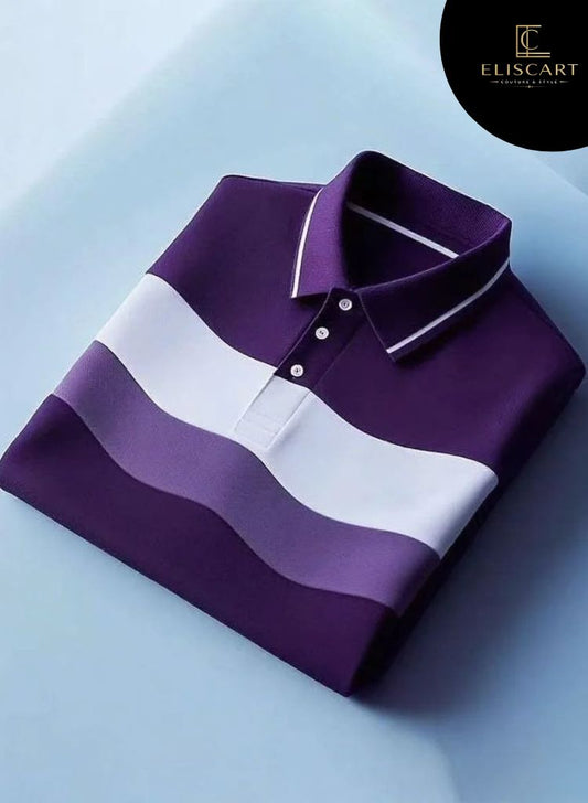 Men's Business Button Short Sleeve Polo Shirt Polyester Mixed Print