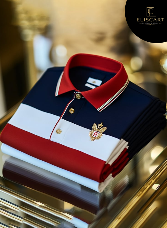 Men's Business Casual Jacquard Button Short Sleeve Polo Shirt