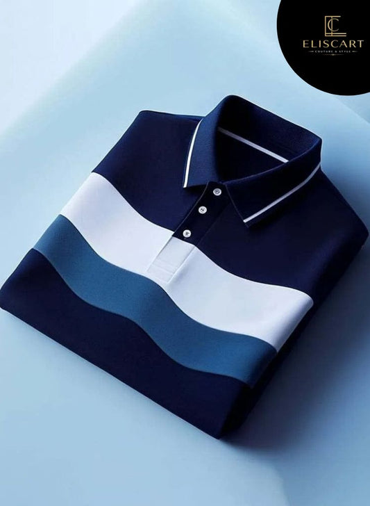 Men's Business Casual Brown Striped Button Short Sleeve Polo Shirt