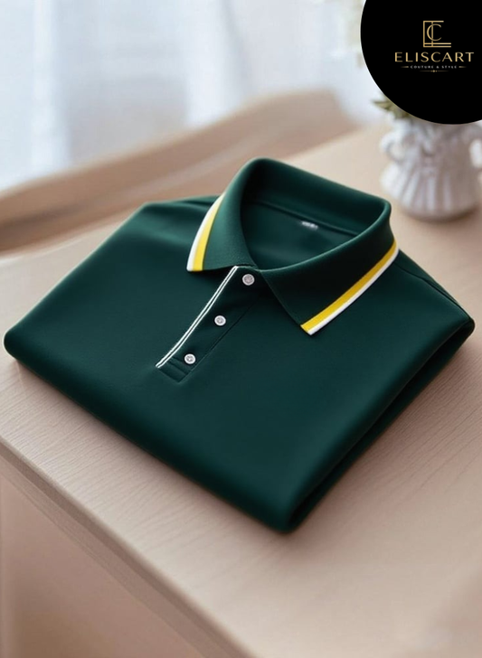 Men's Business Casual Button Short Sleeve Polo Shirt with Mixed Print and Elastic